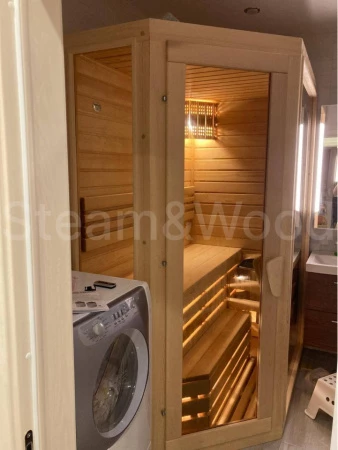 Двухместная угловая финская сауна Comfort из кедра